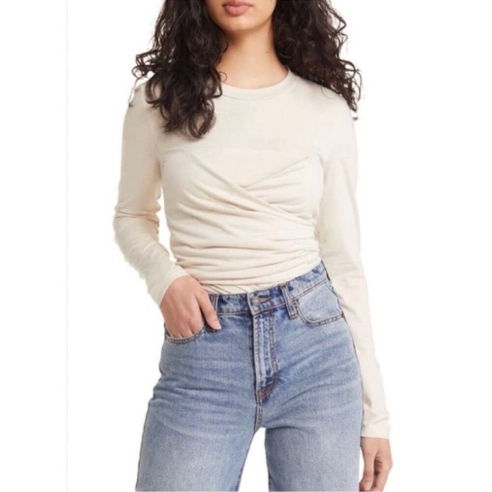 New Vero Moda Nelly Ruched Knit Top Taupe Cream Size M (Runs Small)